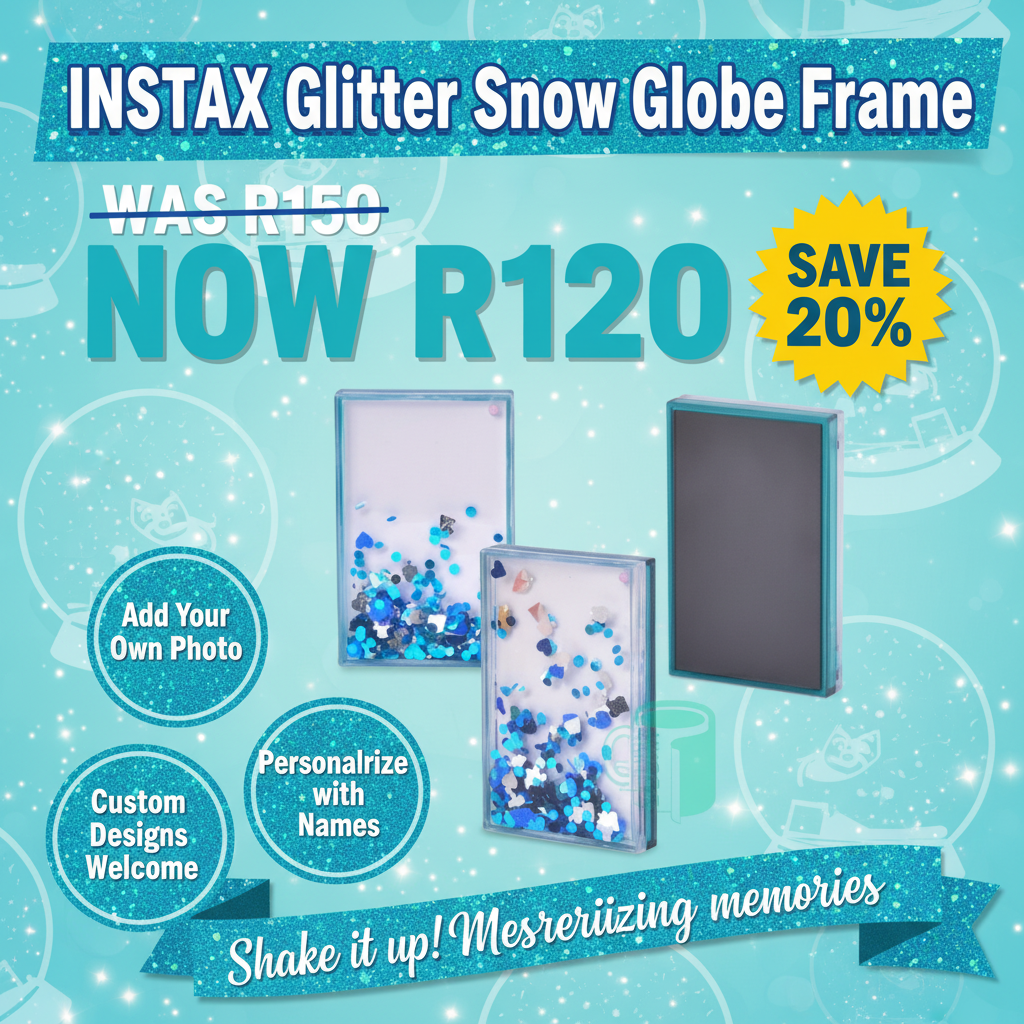 Instax Mini Photo Snow Globe Frame | Magical Glitter Christmas Gift | Shake & Watch Snow Fall | SA Made