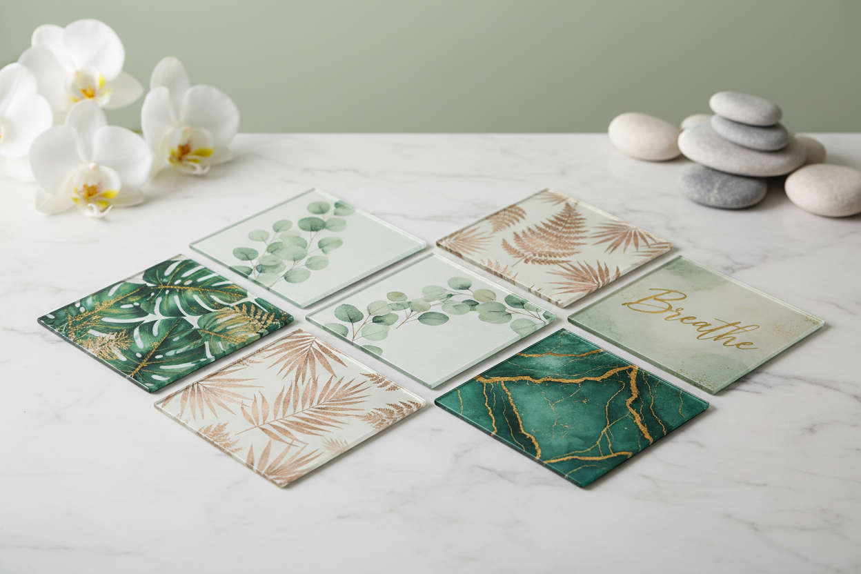 Premium Square Smooth Glass Coasters - 6 Pack Sublimated Sets | 99mm Luxury Coasters