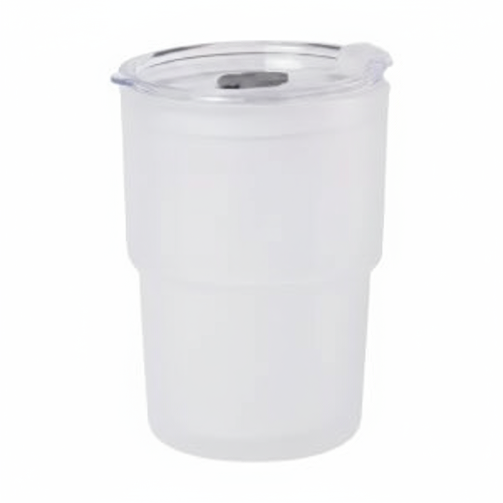 Professional front view of frosted stackable tumbler