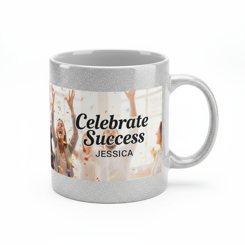 Silver Glitter Coffee Mugs 11oz | Custom Photo & Name Printing | Elegant Gifts SA