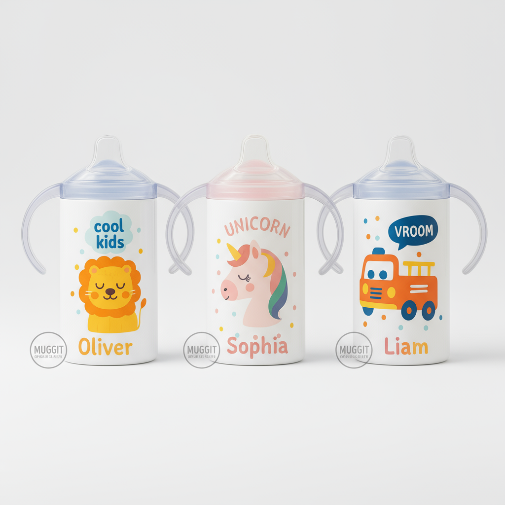 Personalized 12 oz Slim Kids Sippy Cup - Custom Photo & Name Toddler Drinkware