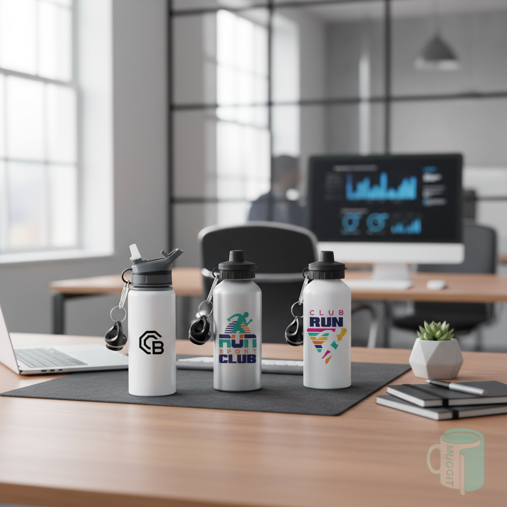 Corporate office with silver and white bottles