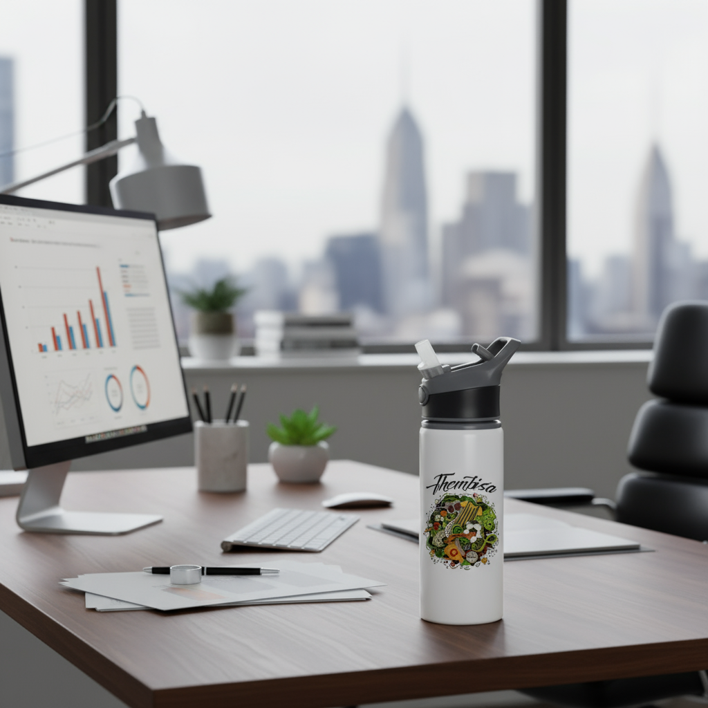 Corporate office with sports bottle