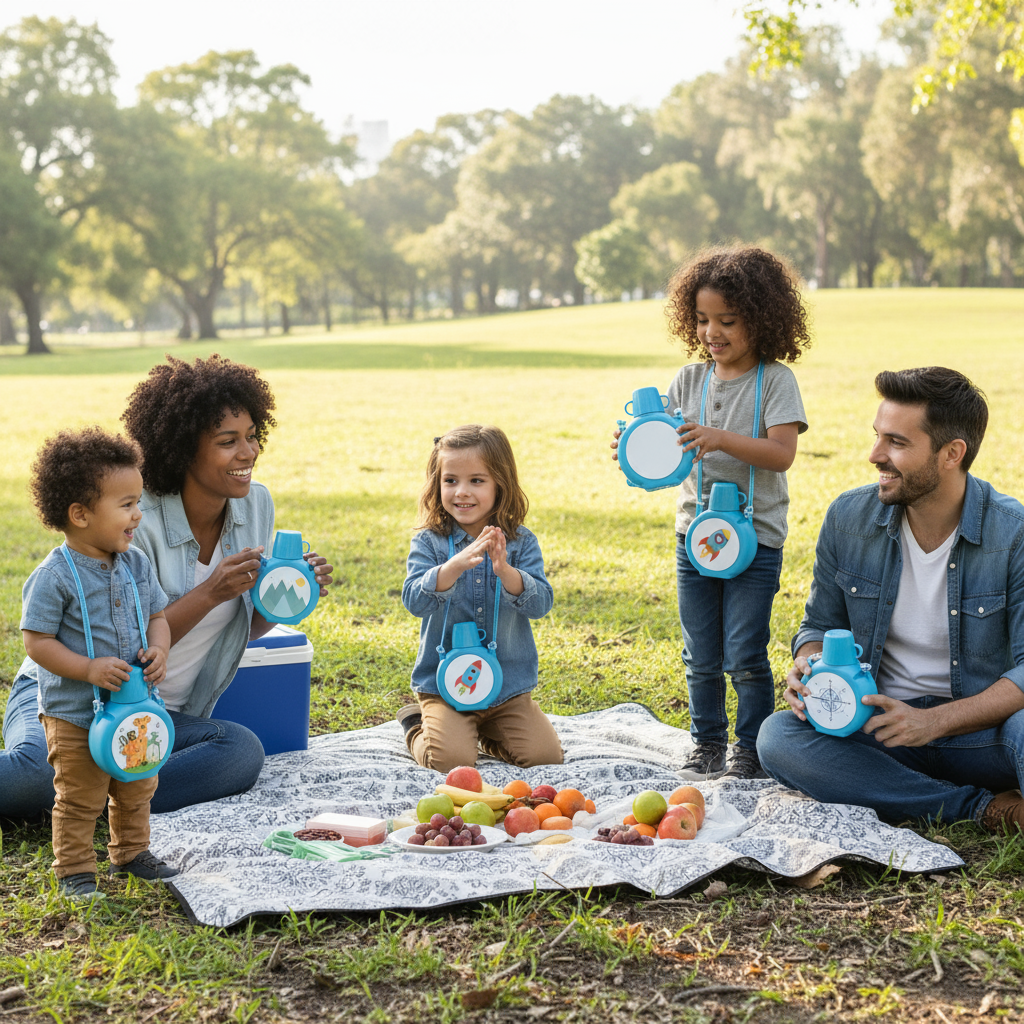 Family outdoor adventure with kids bottles