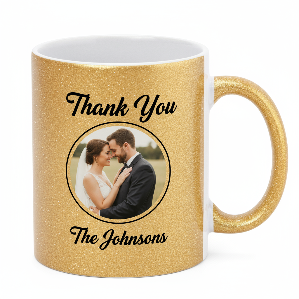Gold Glitter Coffee Mugs 11oz | Custom Photo & Name Printing | Luxury Gifts SA