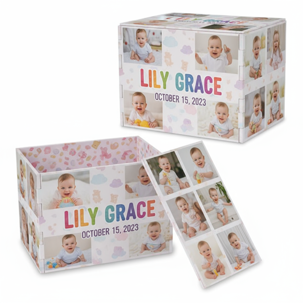 Baby milestone keepsake box with name and date