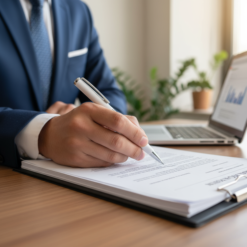 Business professional using personalized pen