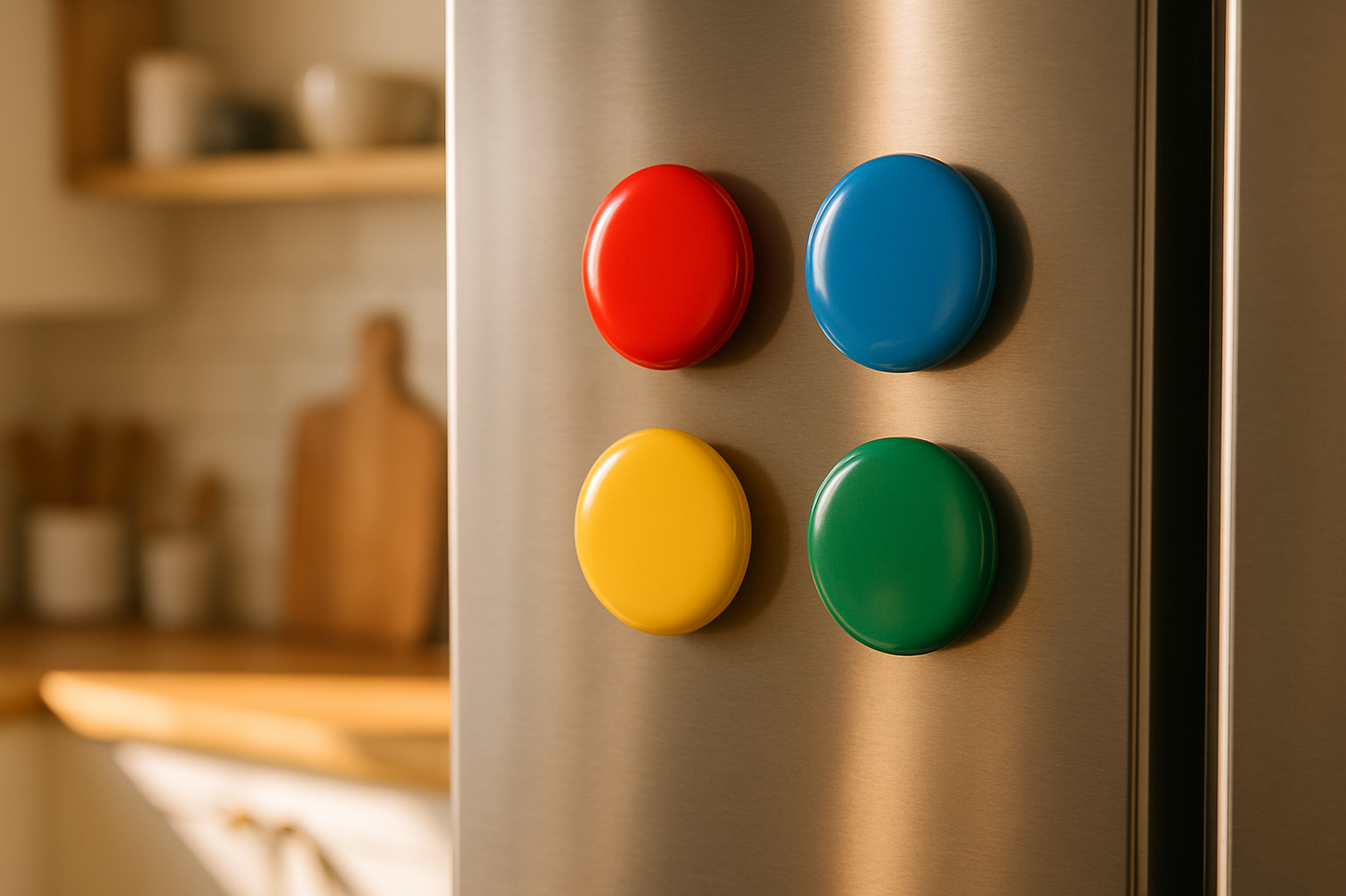 Button Badges on Refrigerator - Kitchen Context