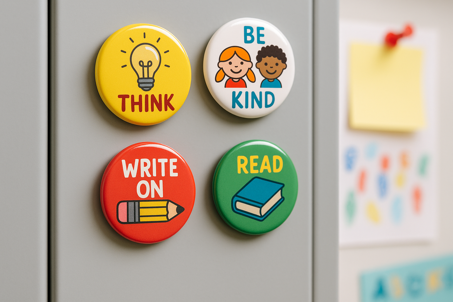 Button Badges on School Locker - Educational Context