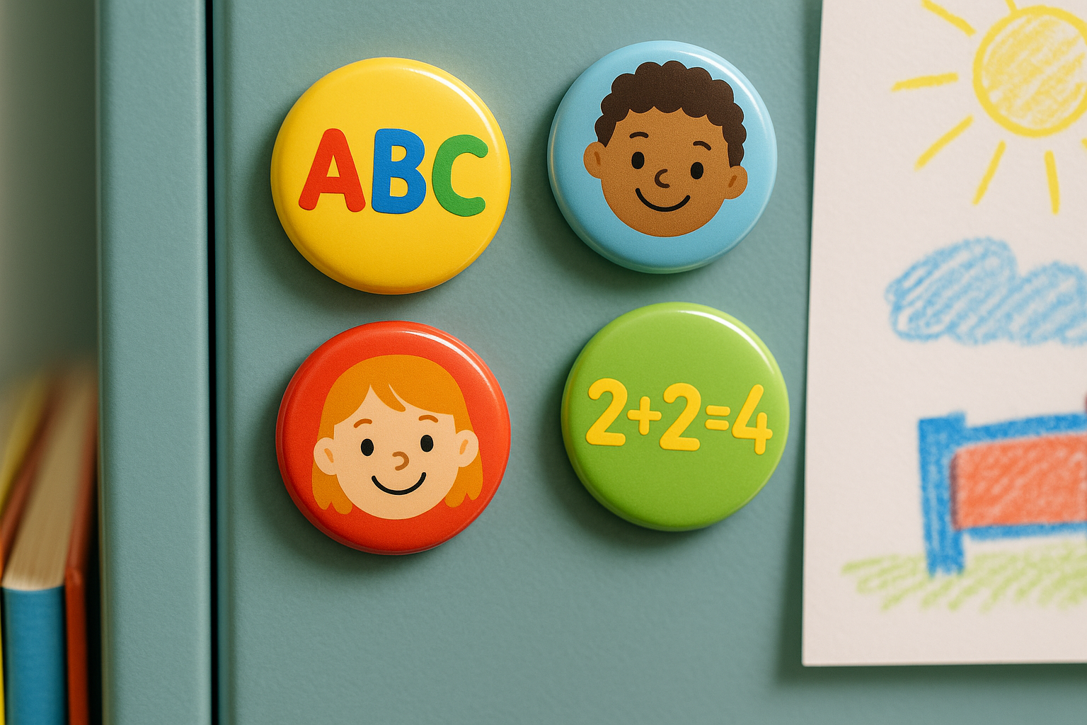 Button Badges on School Locker - Educational Context