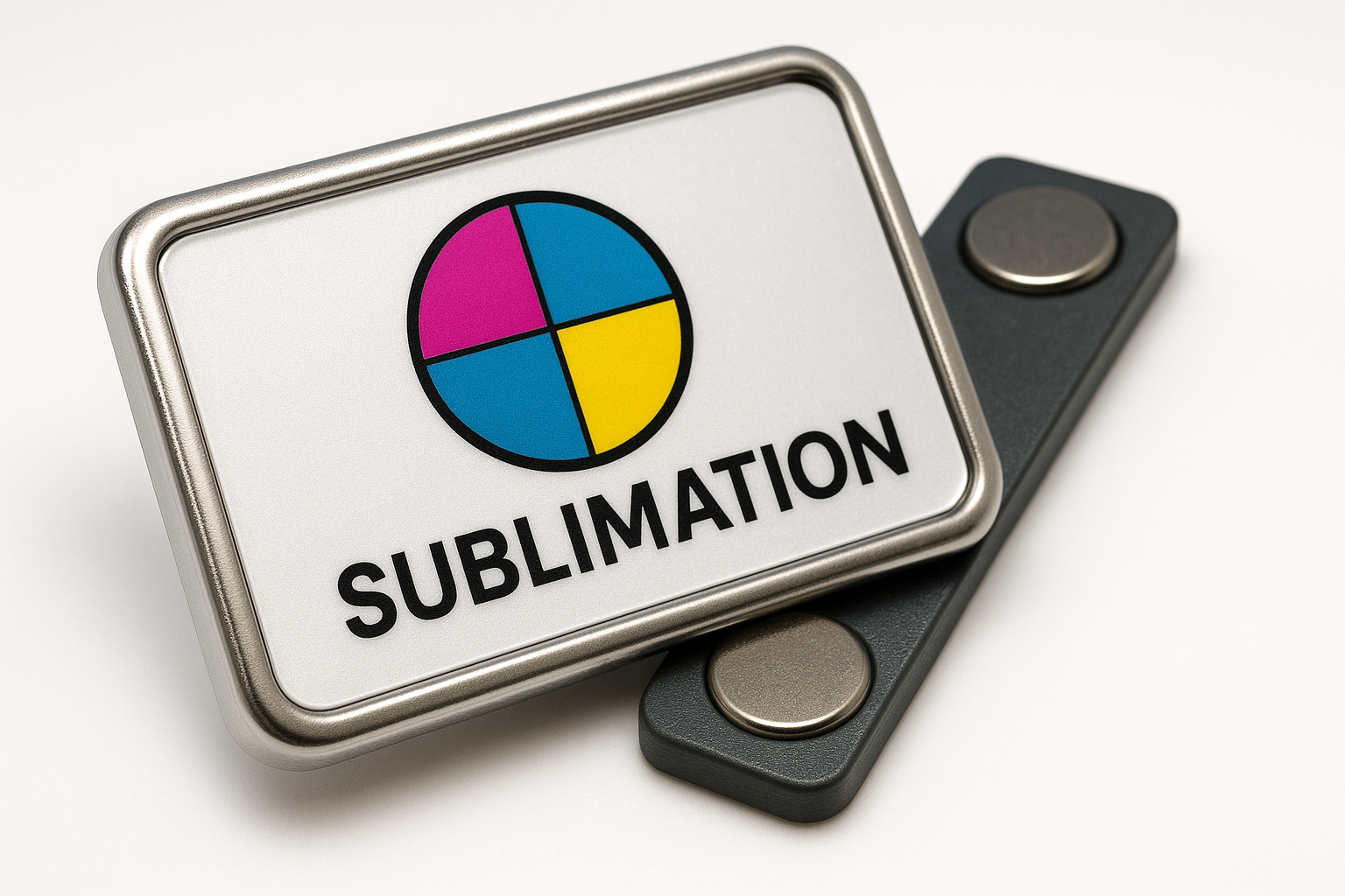 Close-up of magnetic badge with silver insert