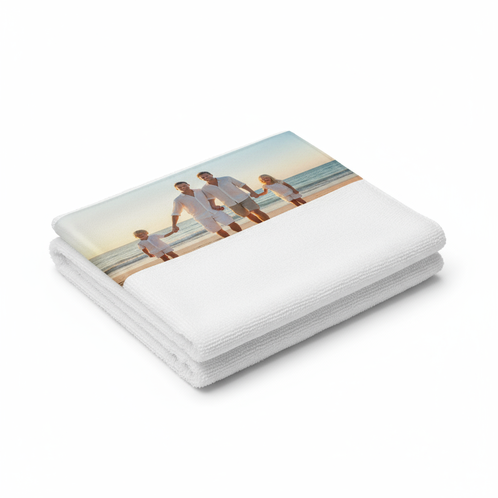 Family photo on towel sublimation strip