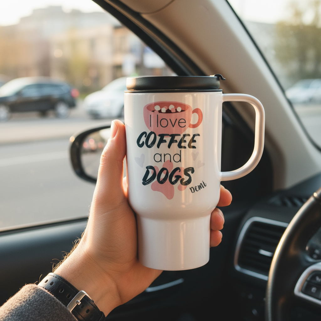 Morning commute with personalized mug