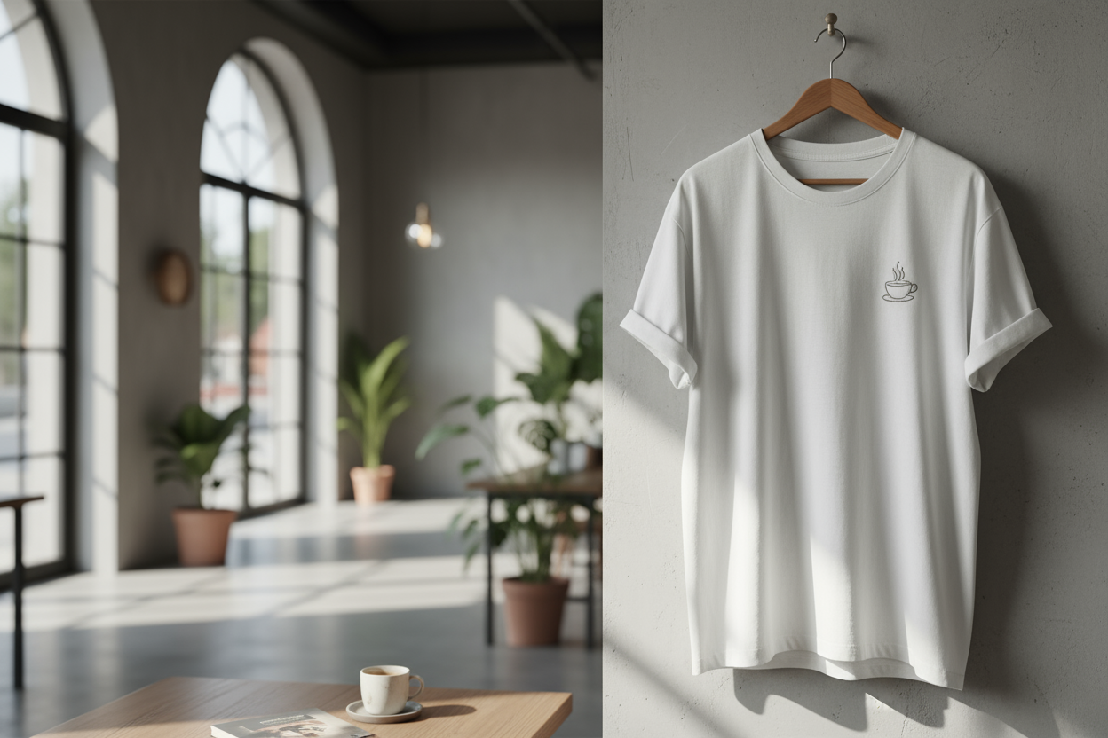 White T-Shirt Hanging in Cafe