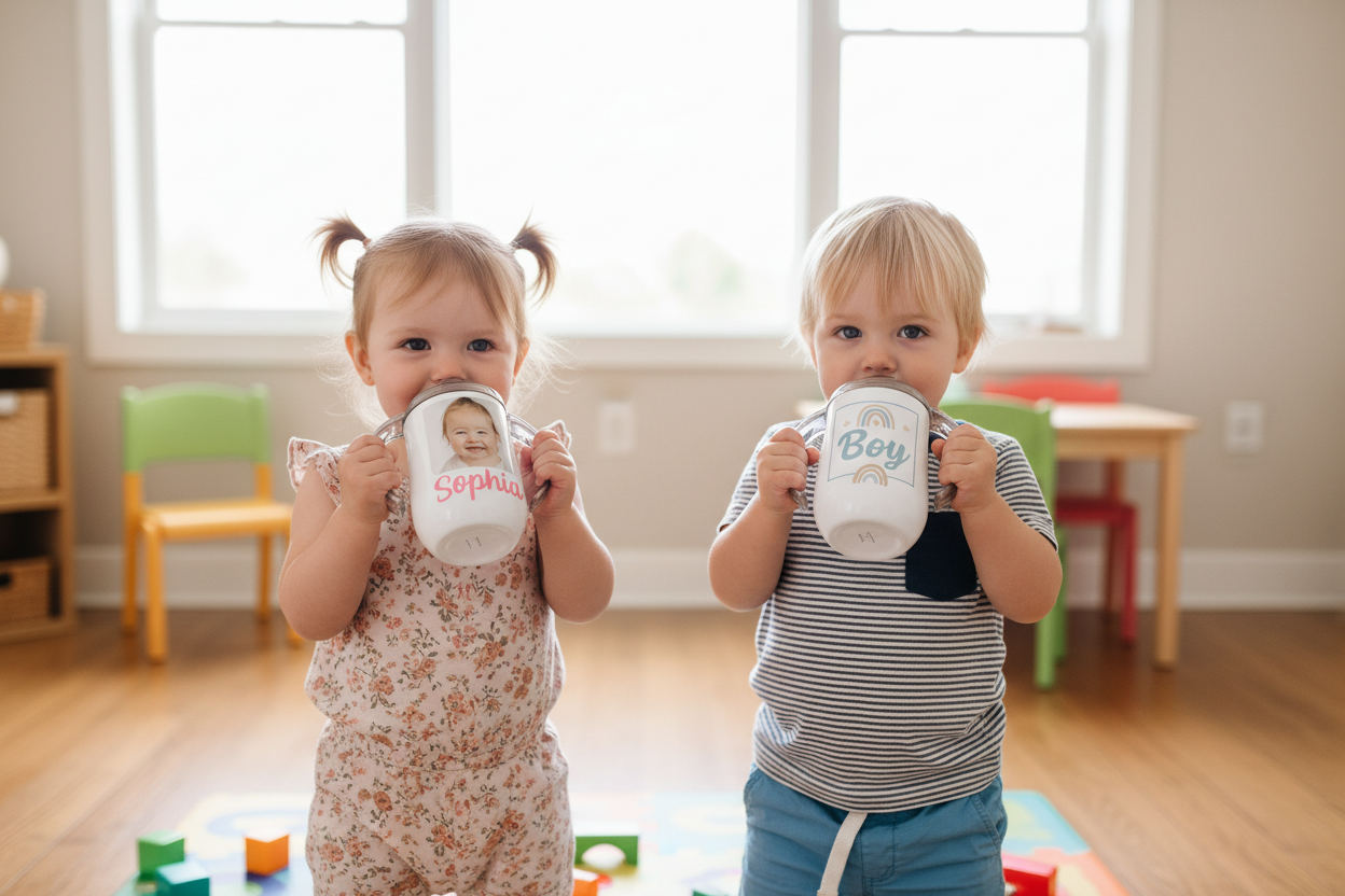 Personalized 12 oz Kids Sippy Cup - Custom Photo & Name Toddler Drinkware