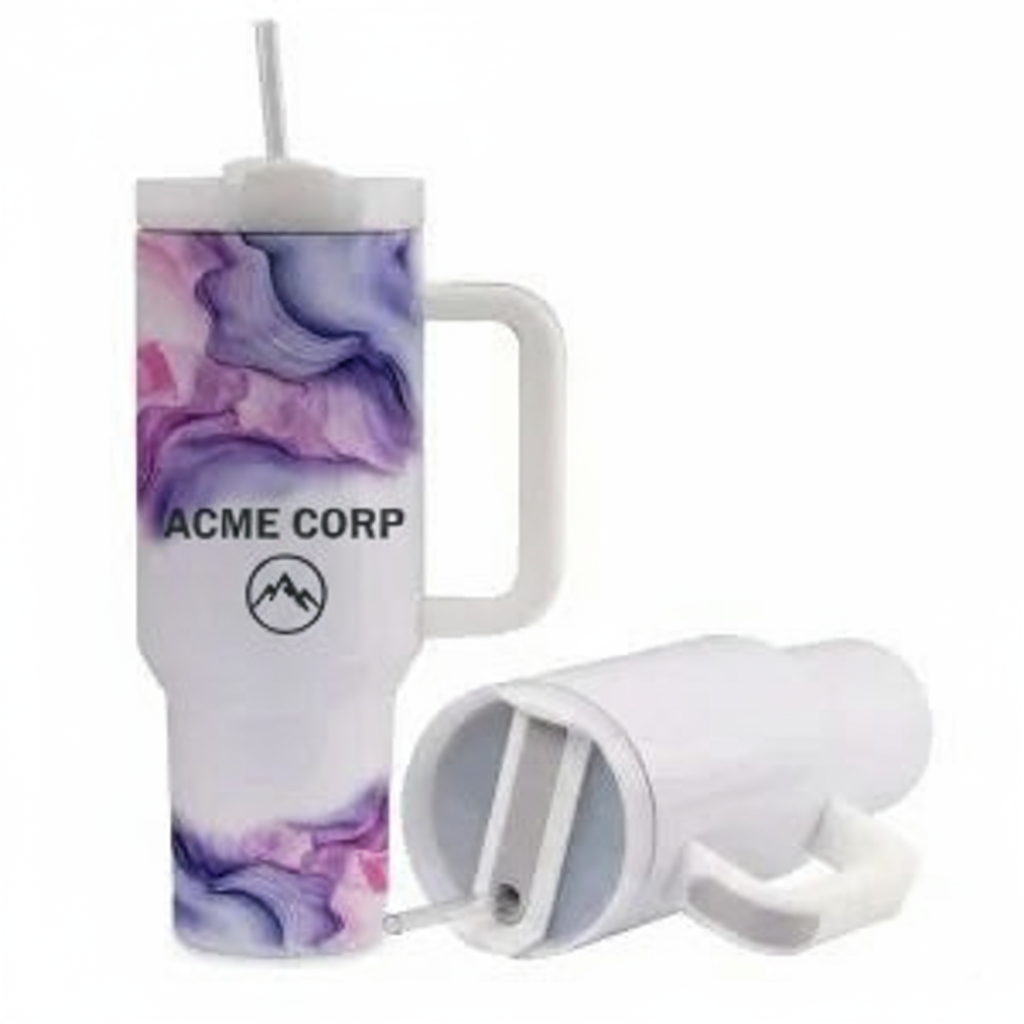 Custom logo with handle and straw