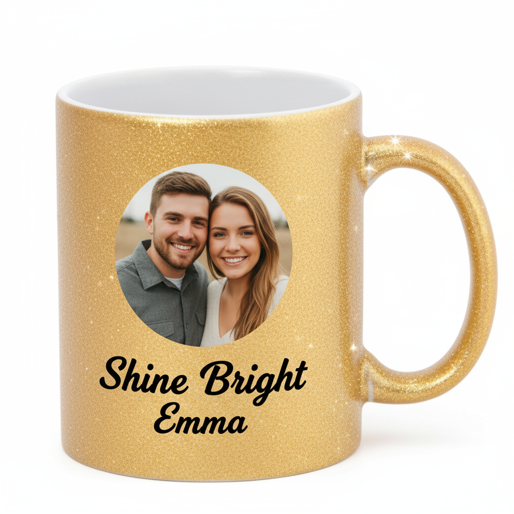 Gold Glitter Coffee Mugs 11oz | Custom Photo & Name Printing | Luxury Gifts SA