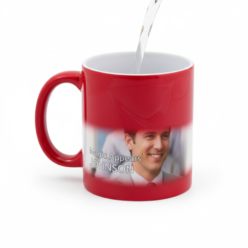 Personalized Glossy Red Magic Mug - Custom Photo & Name - 11oz Color-Changing