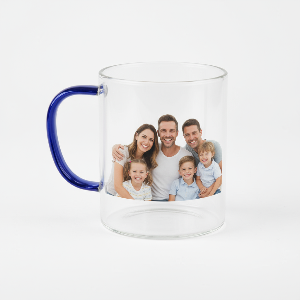 Custom Clear Glass Mugs 13oz with Colored Handles - Personalized Photo & Logo Printing | Corporate, Restaurants & Gifts | Made in South Africa