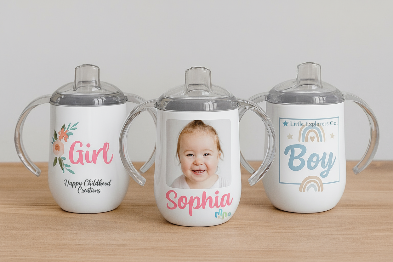 Personalized 12 oz Kids Sippy Cup - Custom Photo & Name Toddler Drinkware