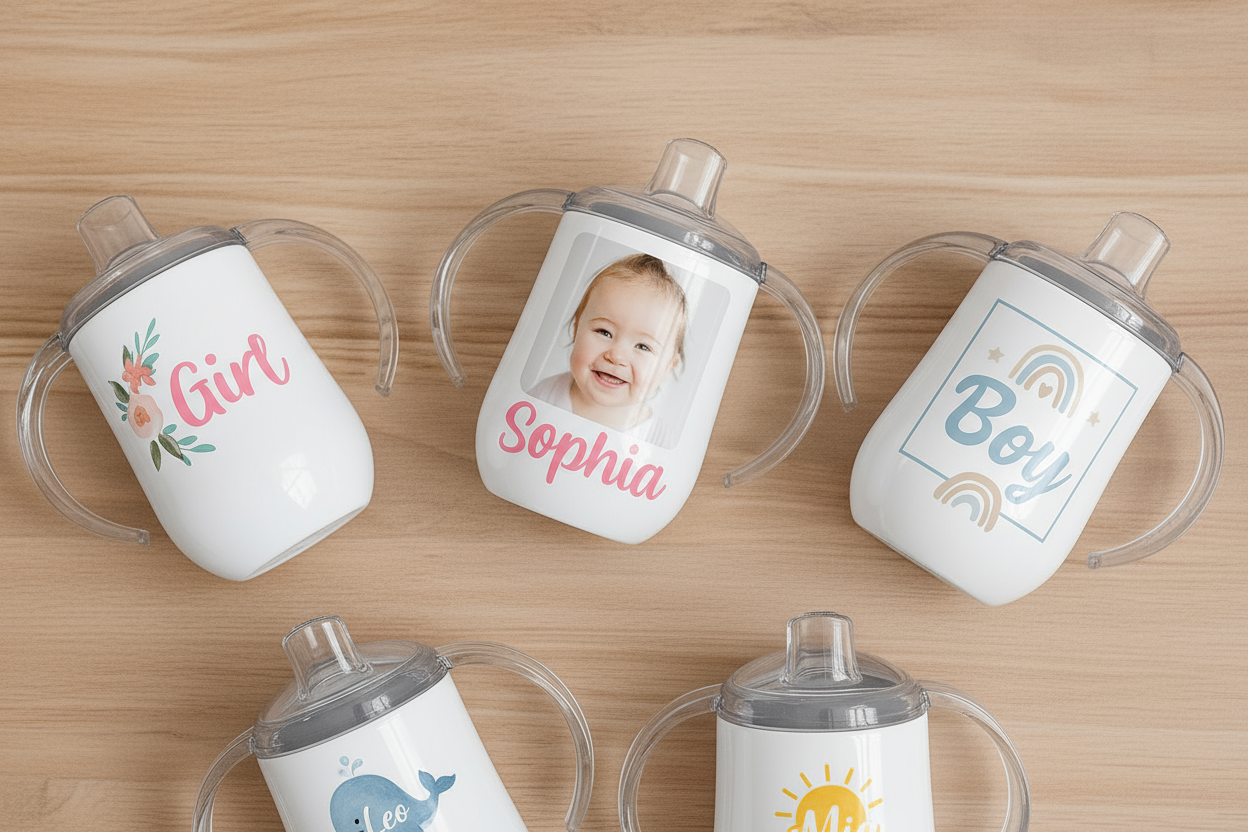 Personalized 12 oz Kids Sippy Cup - Custom Photo & Name Toddler Drinkware