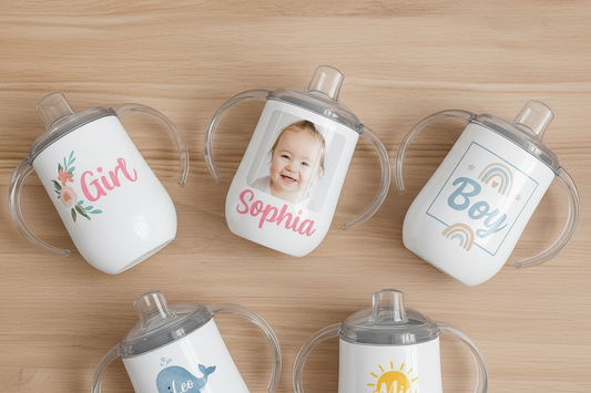 Personalized 12 oz Kids Sippy Cup - Custom Photo & Name Toddler Drinkware