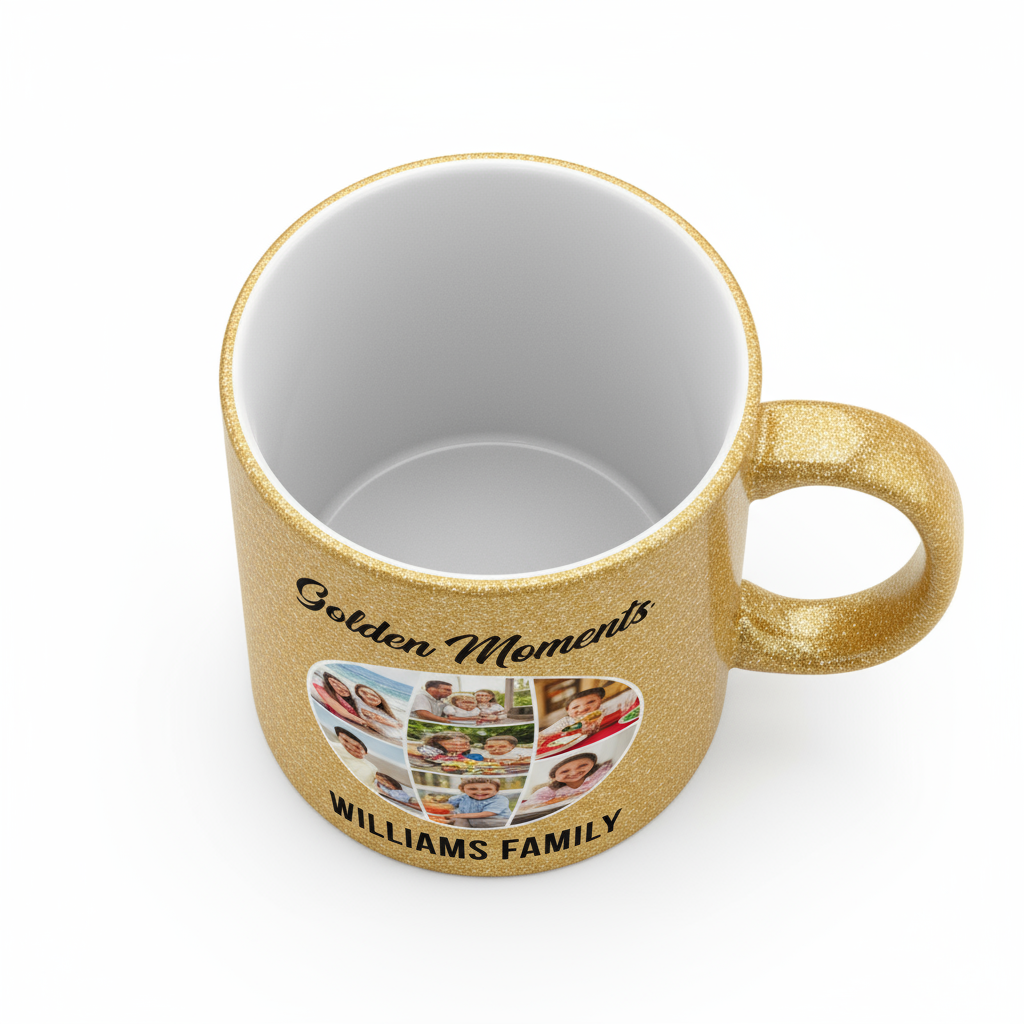 Gold Glitter Coffee Mugs 11oz | Custom Photo & Name Printing | Luxury Gifts SA