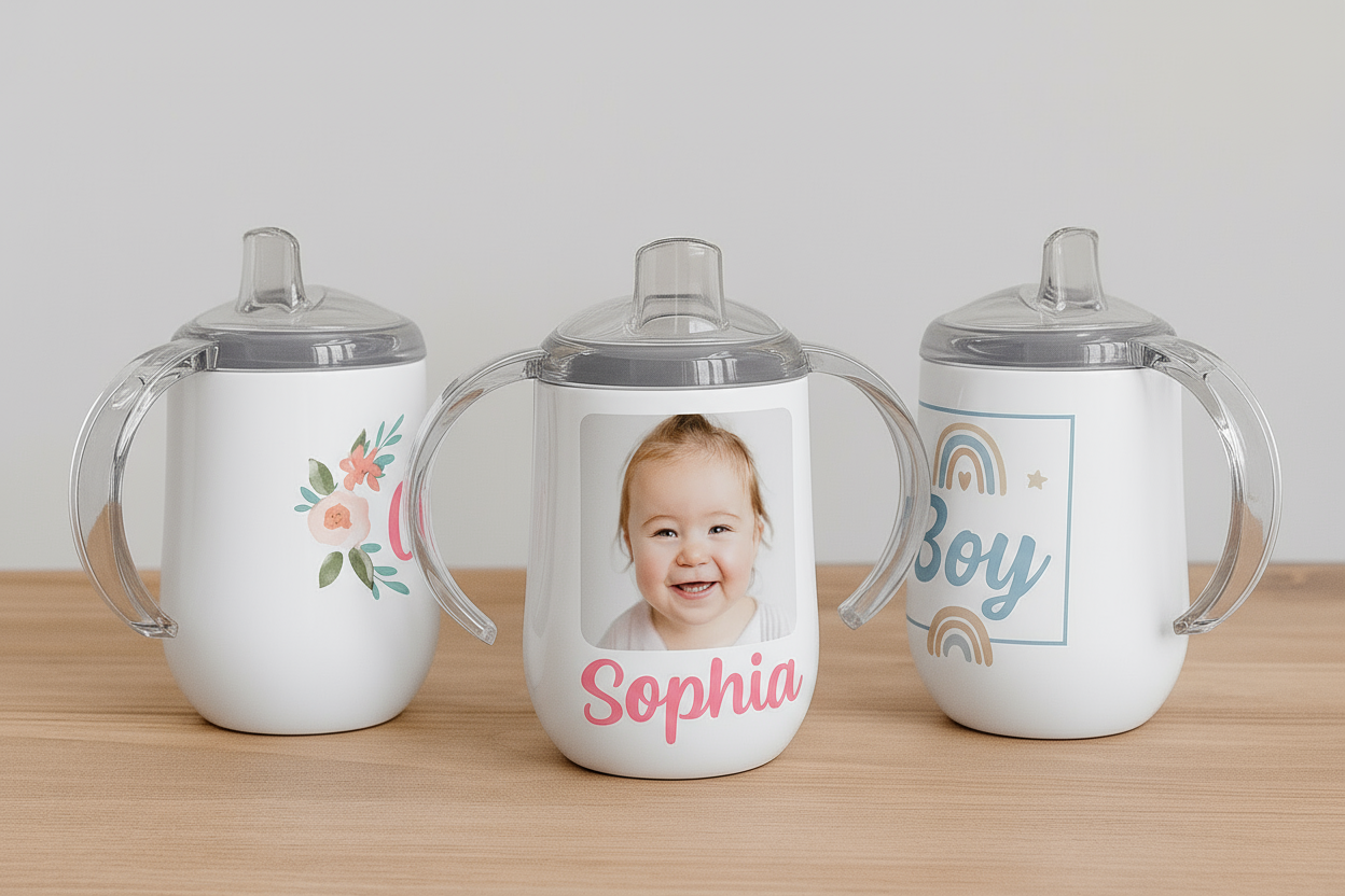 Personalized 12 oz Kids Sippy Cup - Custom Photo & Name Toddler Drinkware