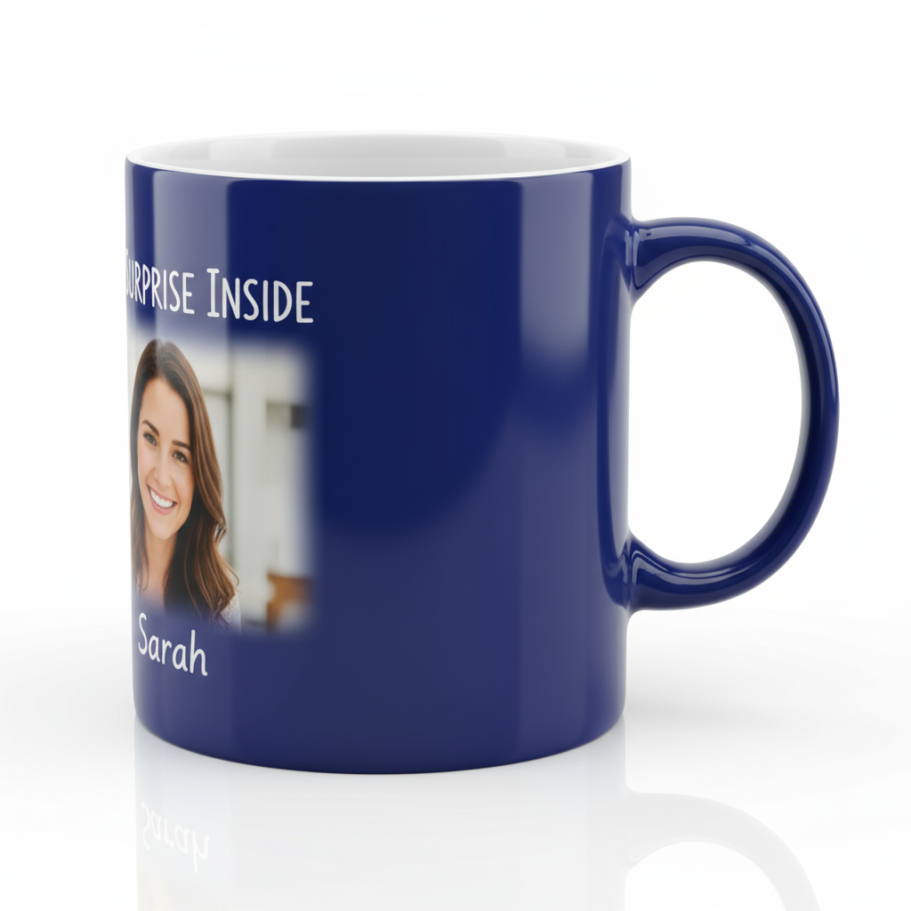 Personalized Glossy Blue Magic Mug - Custom Photo & Name - 11oz Color-Changing
