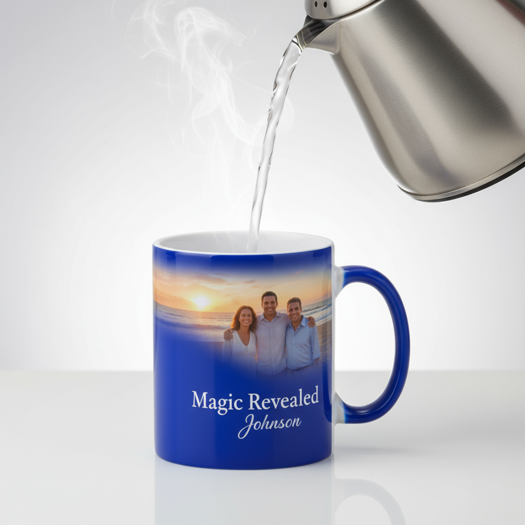 Personalized Glossy Blue Magic Mug - Custom Photo & Name - 11oz Color-Changing