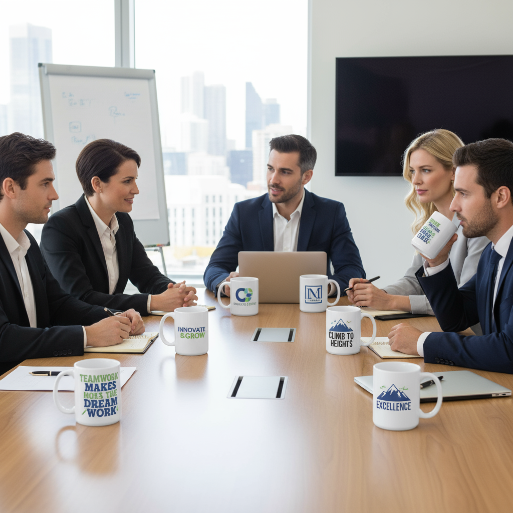 Corporate meeting with jumbo mugs
