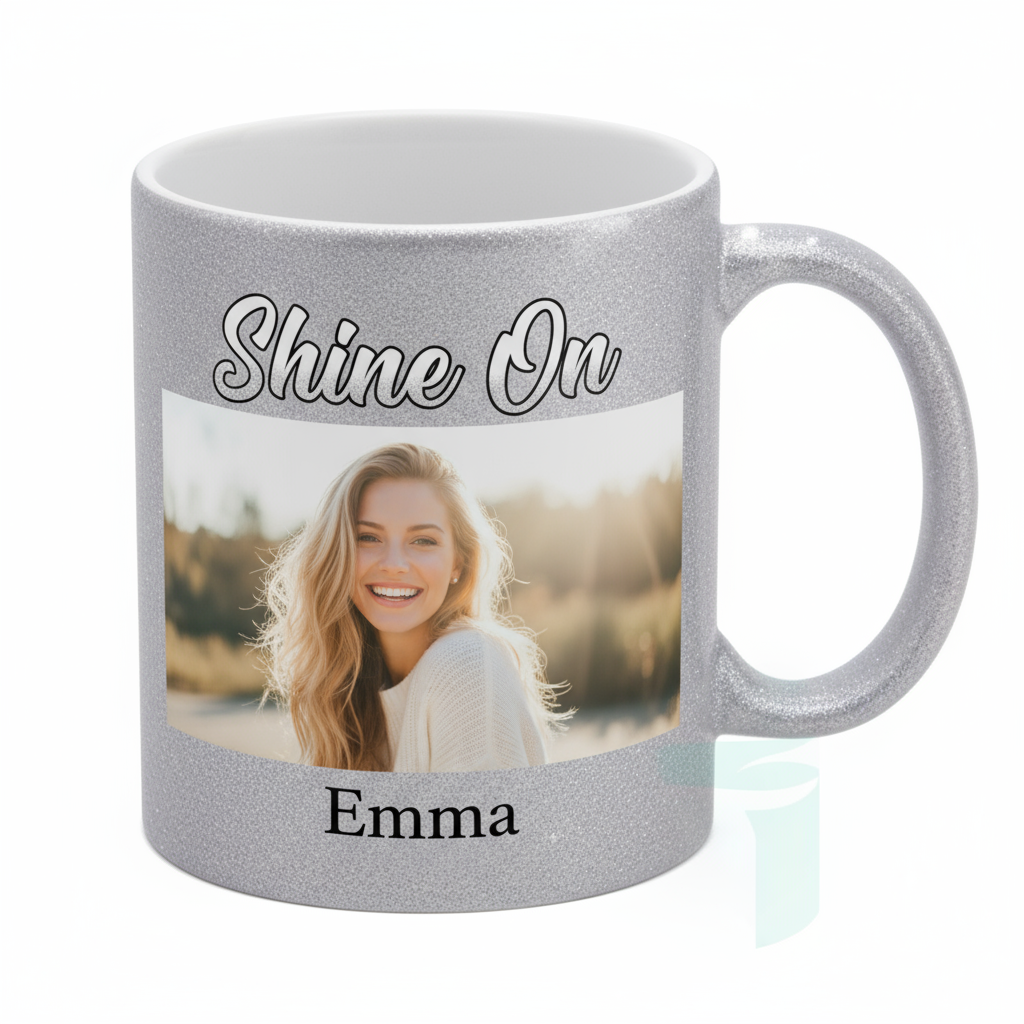 Silver Glitter Coffee Mugs 11oz | Custom Photo & Name Printing | Elegant Gifts SA