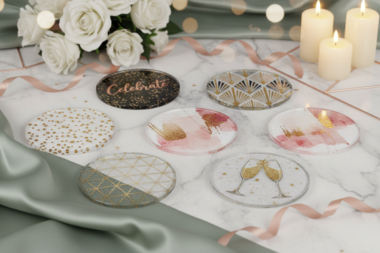 Premium Textured Glass Coasters - 6 Pack Sublimated Sets | 97mm Luxury Round Coasters