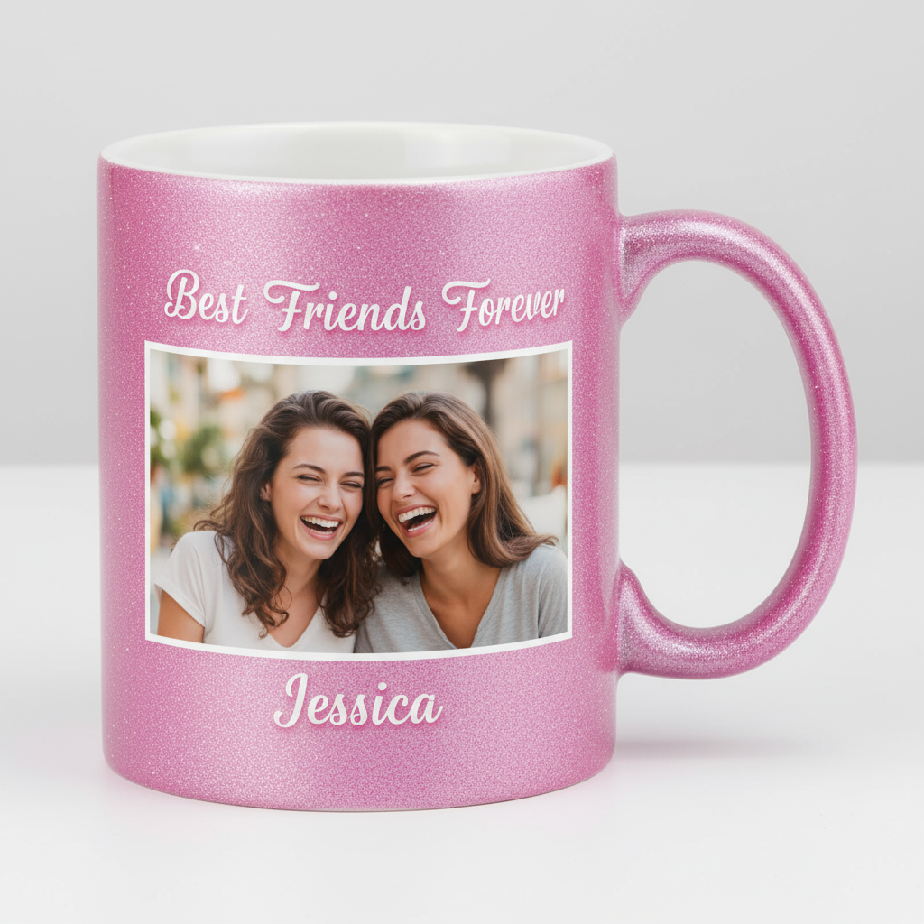 Pink Glitter Coffee Mugs 11oz | Custom Photo & Name Printing | Fun Gifts SA