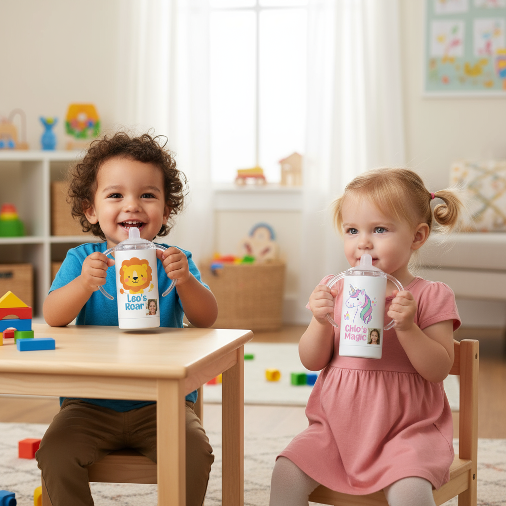 Personalized 12 oz Slim Kids Sippy Cup - Custom Photo & Name Toddler Drinkware
