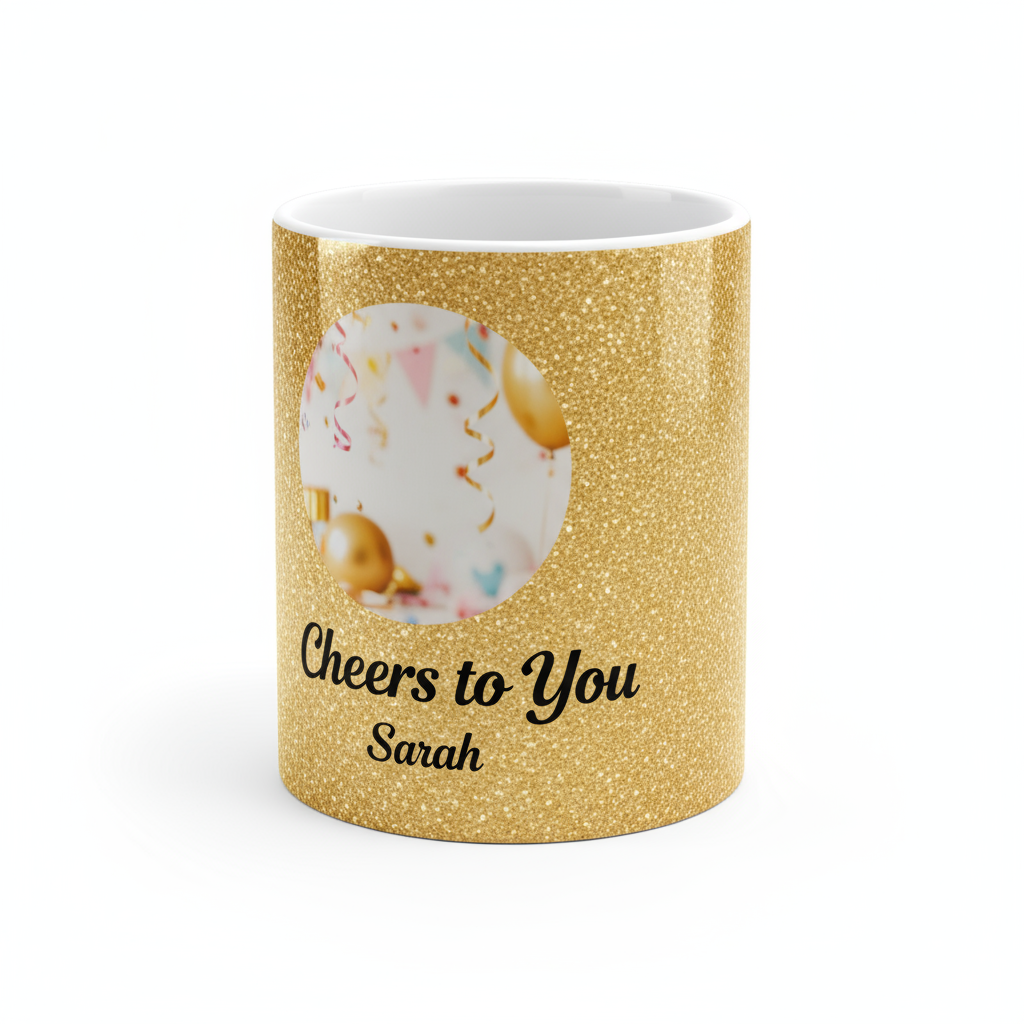 Gold Glitter Coffee Mugs 11oz | Custom Photo & Name Printing | Luxury Gifts SA