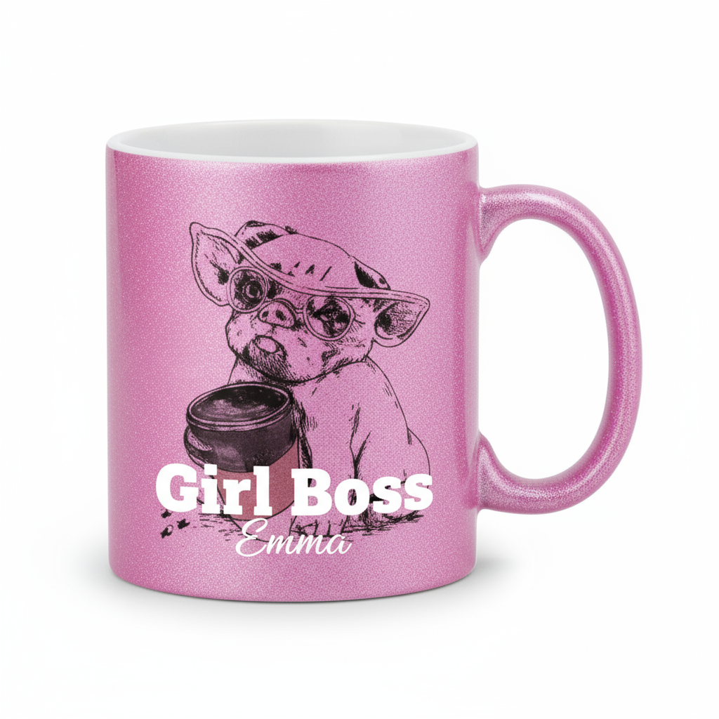 Pink Glitter Coffee Mugs 11oz | Custom Photo & Name Printing | Fun Gifts SA
