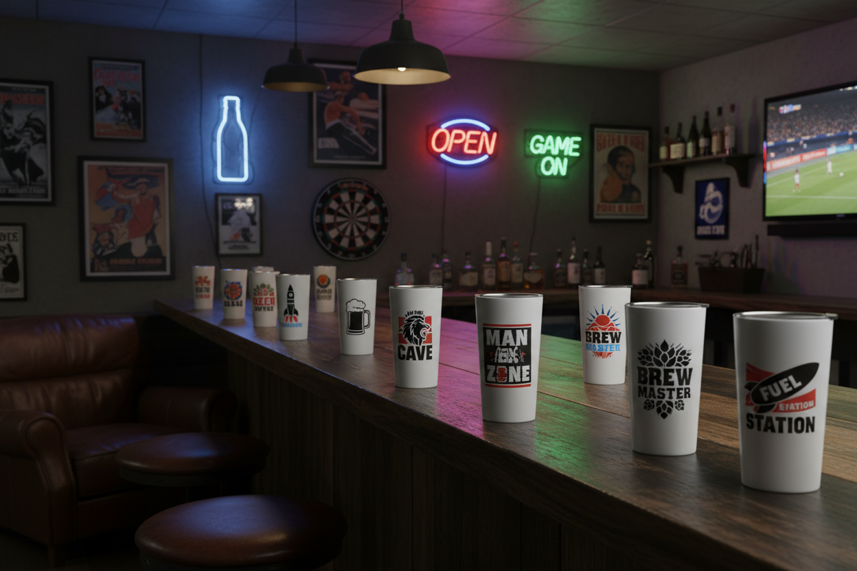 Man Cave - White Metal Tumblers