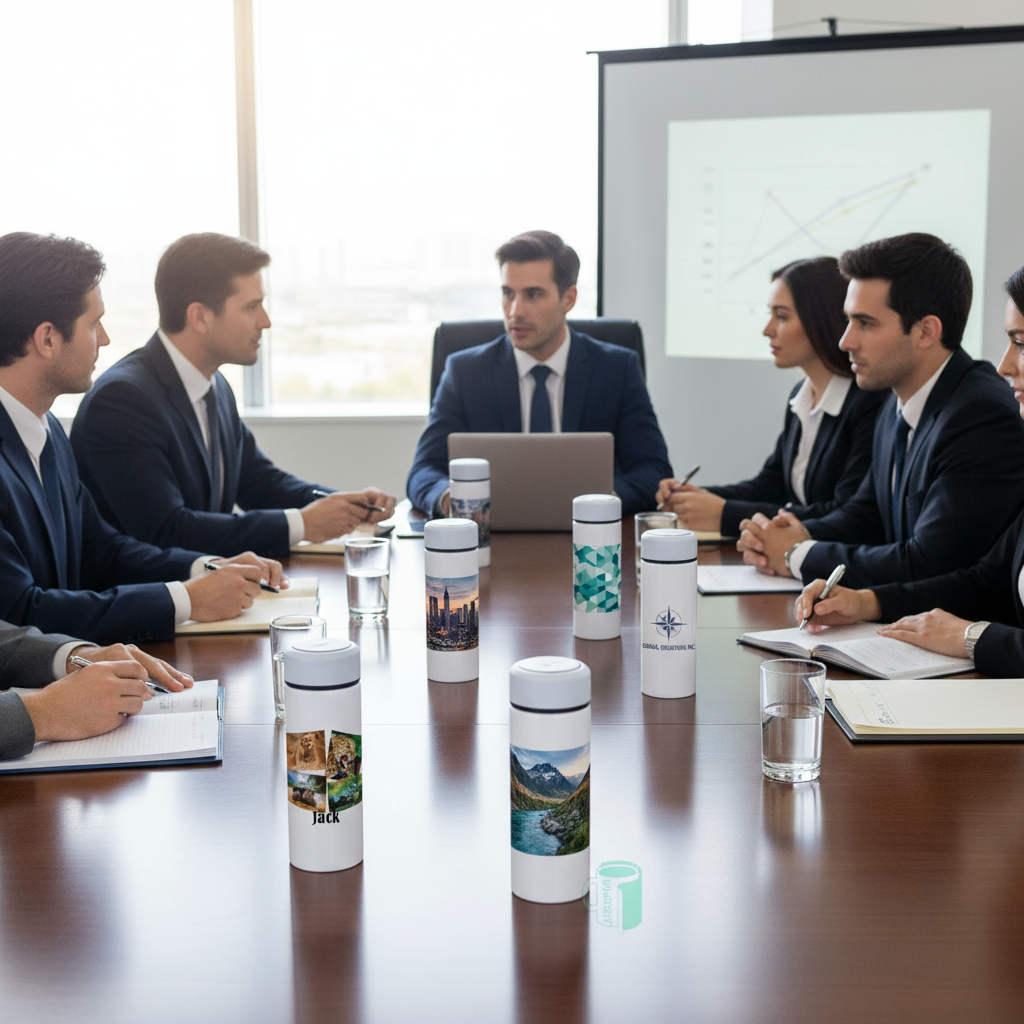 Corporate meeting with compact mugs