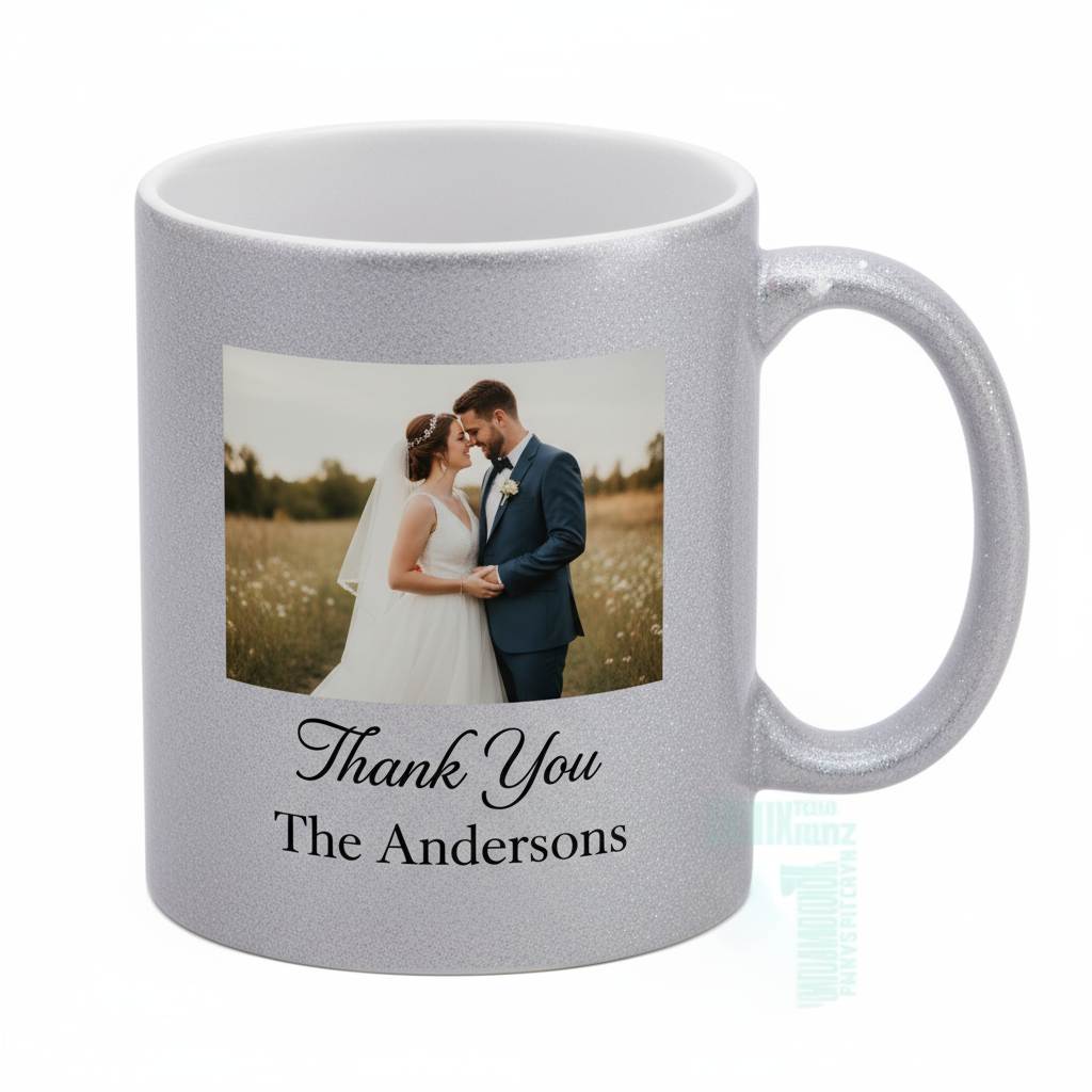 Silver Glitter Coffee Mugs 11oz | Custom Photo & Name Printing | Elegant Gifts SA