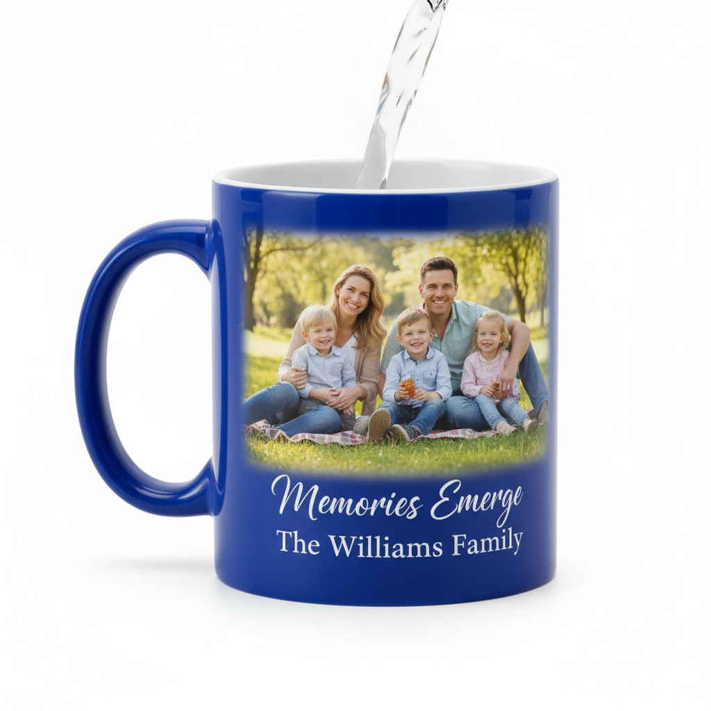 Personalized Glossy Blue Magic Mug - Custom Photo & Name - 11oz Color-Changing