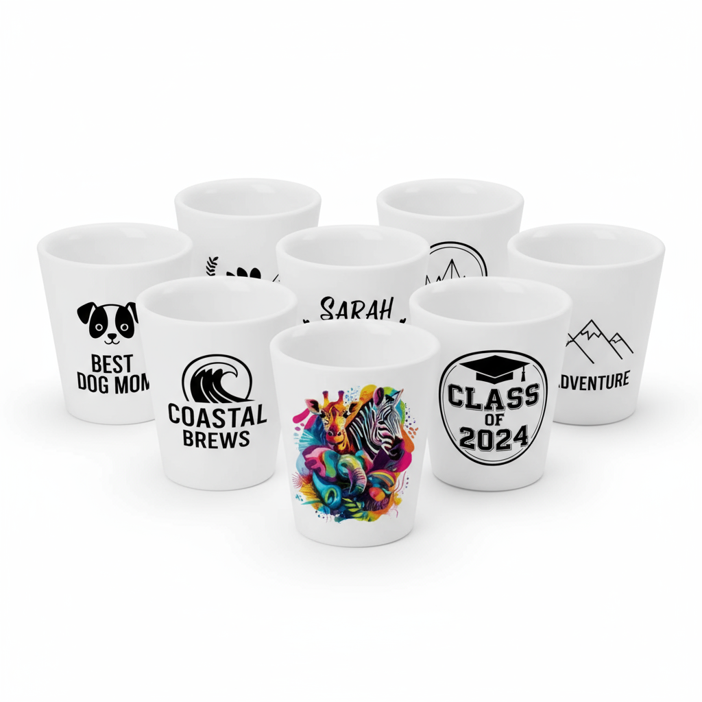 Ceramic Shot Glasses 2oz | Custom Photo & Logo Printing | Party Favors & Events