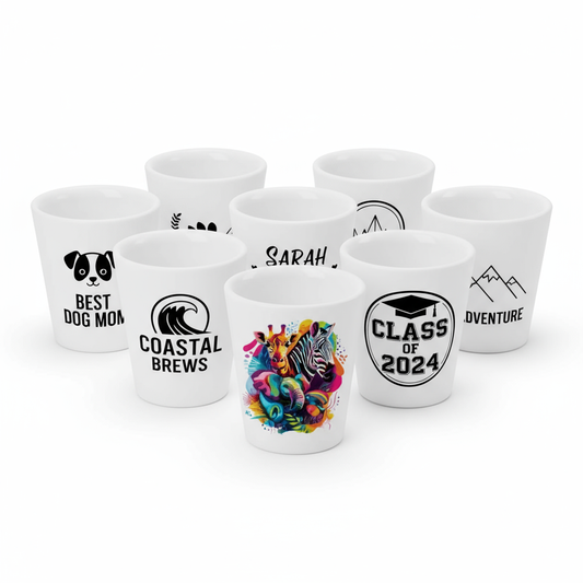 Ceramic Shot Glasses 2oz | Custom Photo & Logo Printing | Party Favors & Events
