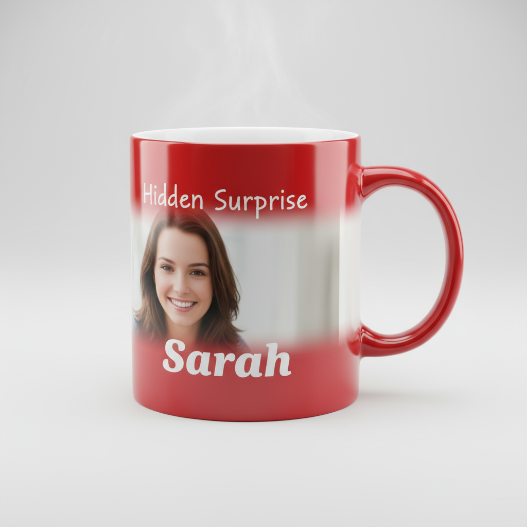 Personalized Glossy Red Magic Mug - Custom Photo & Name - 11oz Color-Changing