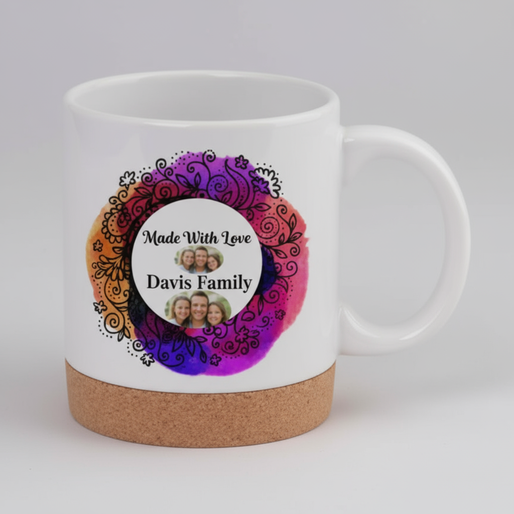 Cork Base Coffee Mugs 11oz | Custom Photo & Name Printing | Eco-Friendly Gifts SA