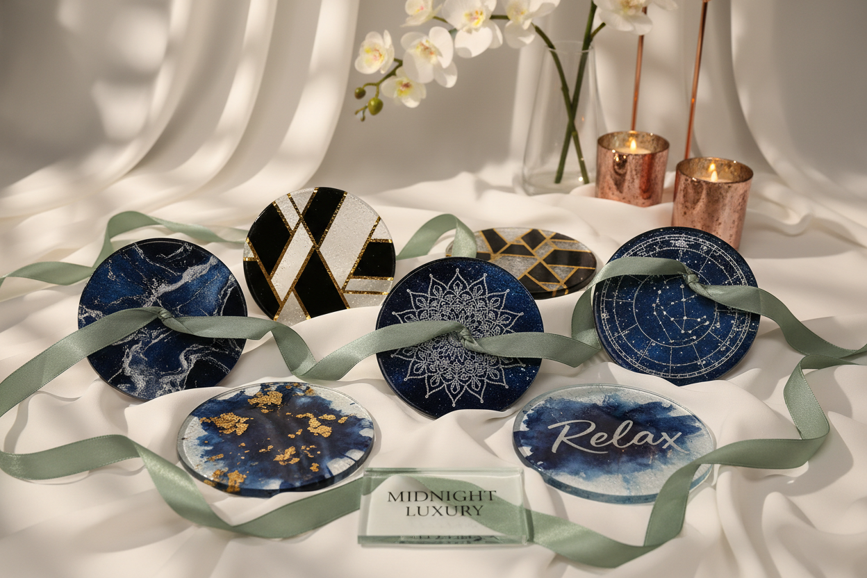 Premium Textured Glass Coasters - 6 Pack Sublimated Sets | 97mm Luxury Round Coasters