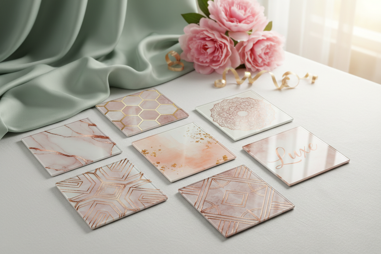 Premium Square Smooth Glass Coasters - 6 Pack Sublimated Sets | 99mm Luxury Coasters