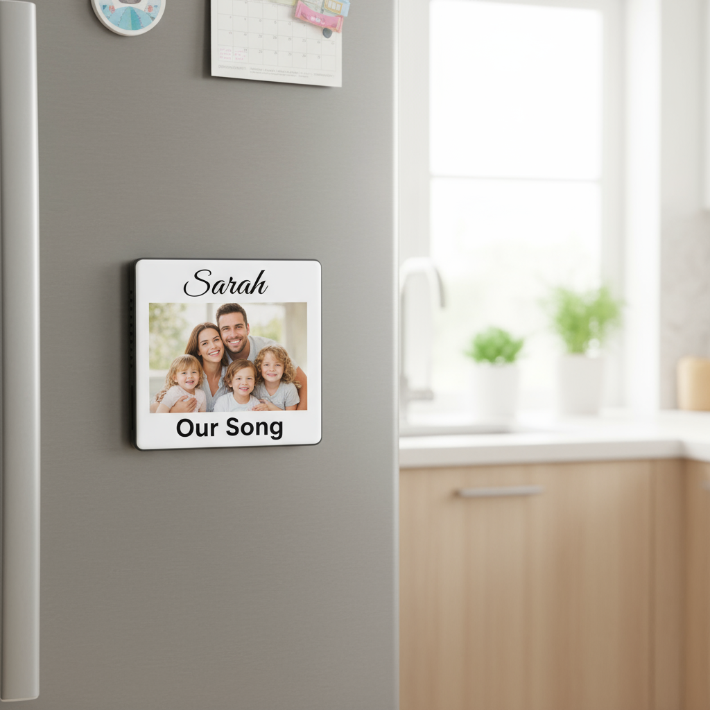 Personalized musical magnet on fridge