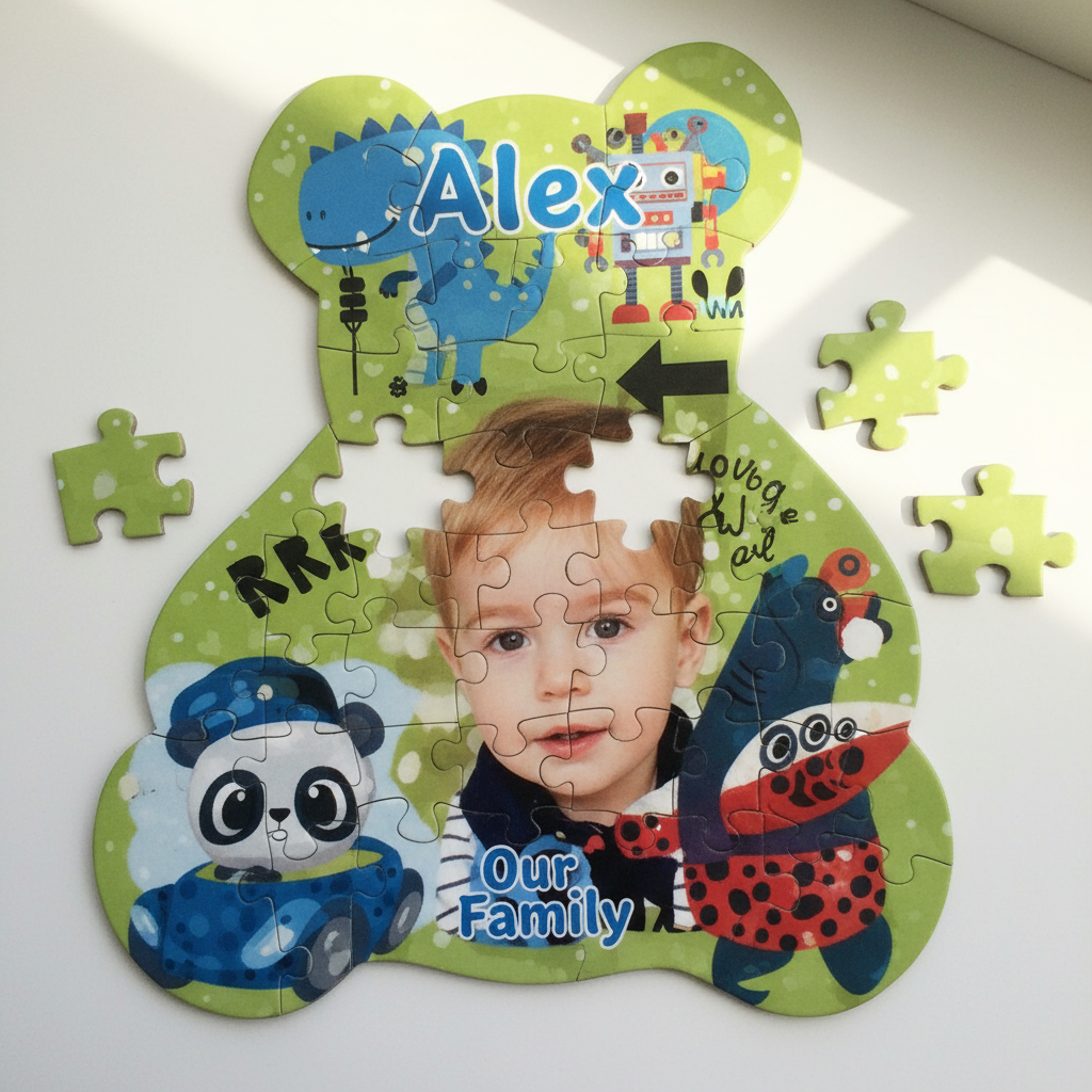Personalized Teddy Bear Cardboard Puzzle - Custom Photo & Name Gift