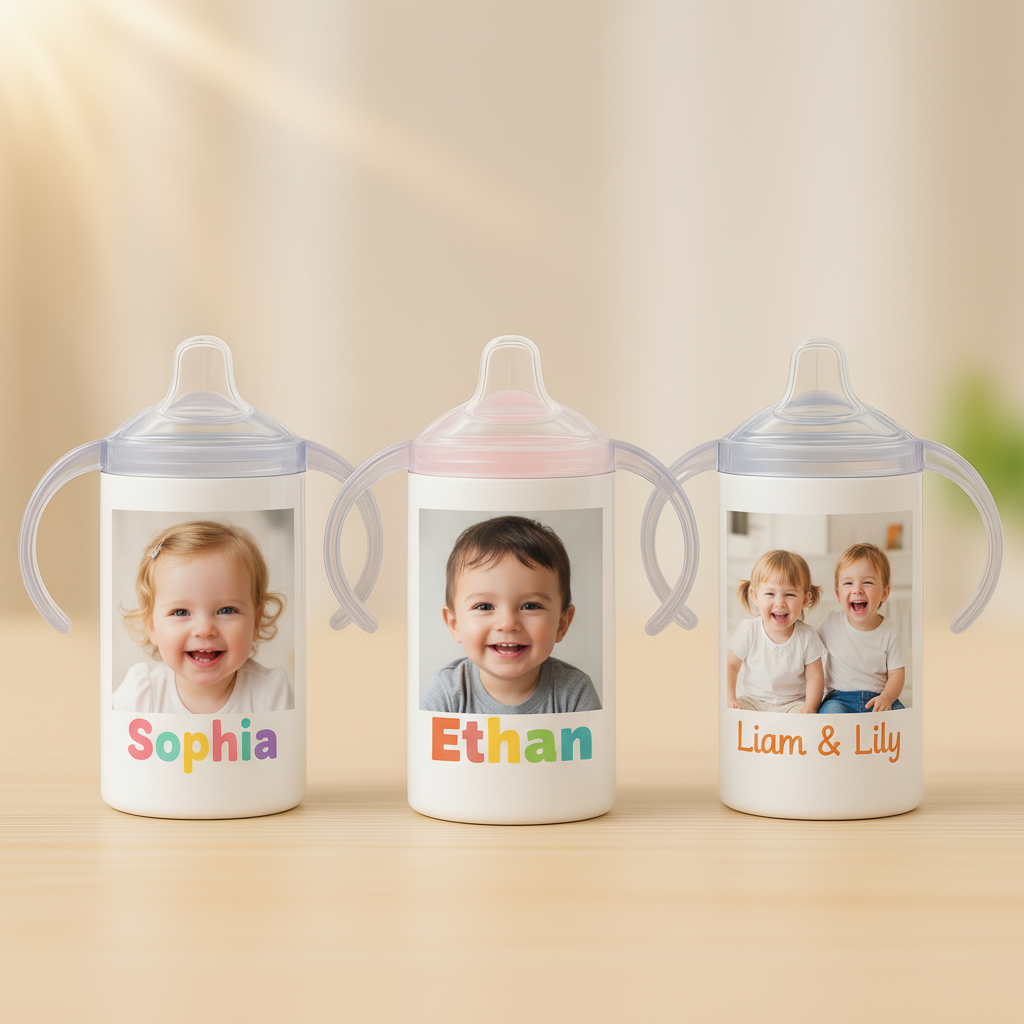 Personalized 12 oz Slim Kids Sippy Cup - Custom Photo & Name Toddler Drinkware